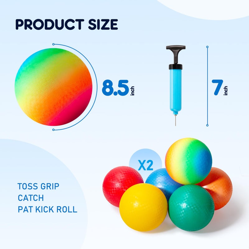 EVERICH TOY EVERICH Playground Balls Kickball, 6 or 12 Pack 8.5" Dodgeballs Bouncy Kick Balls for Kids Adults Outdoor Indoor, 4 Square Ball School Yard Games for Boys Girls 3-5 5-8 8-12 with Pump - Image 2